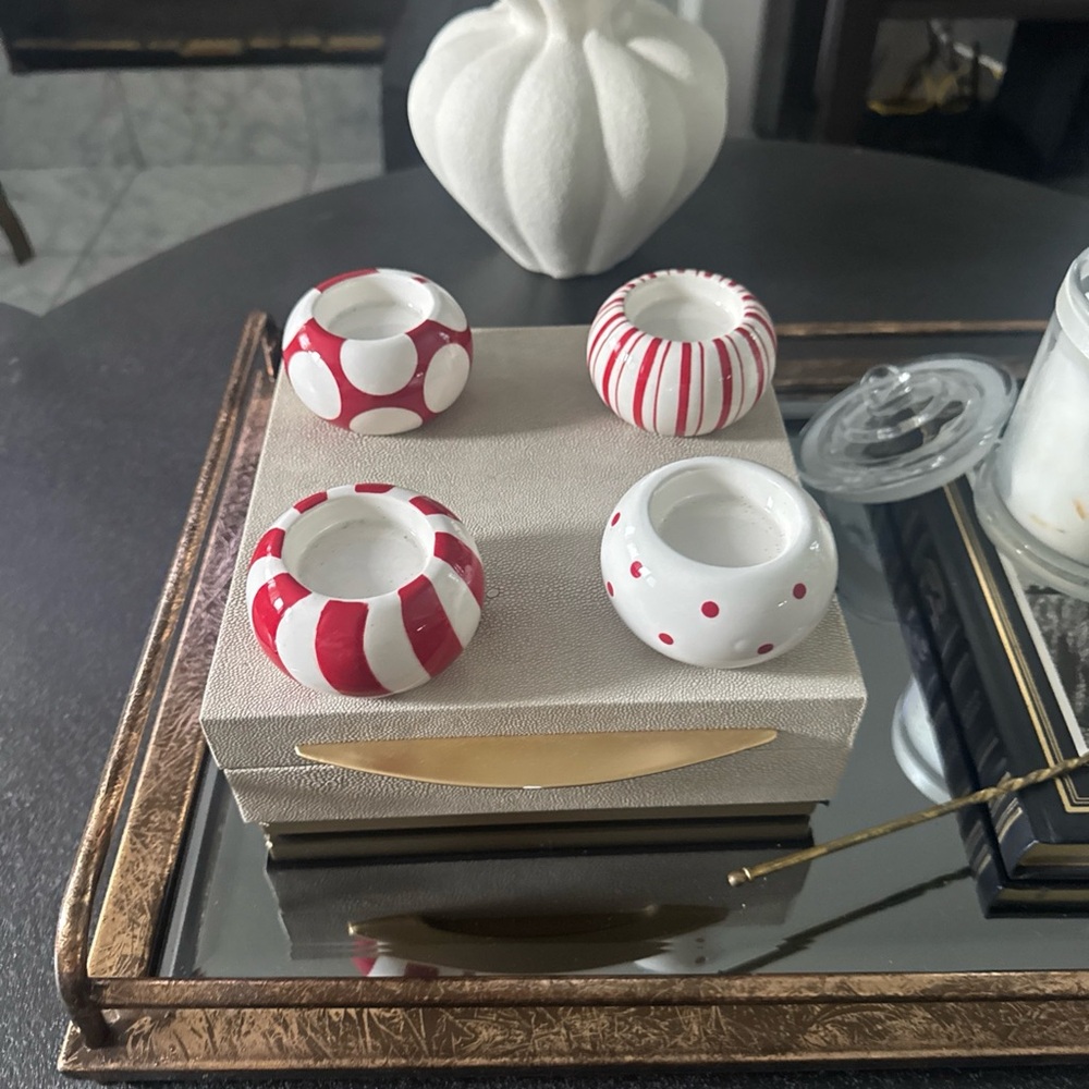 Festive Red and White Candle Votive Holders Set 4